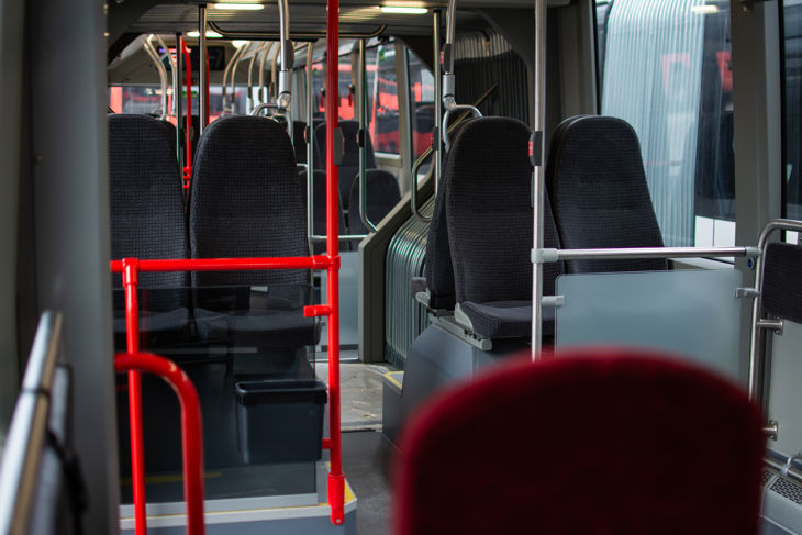 Bild på insidan i en av våra nya ledbussar.