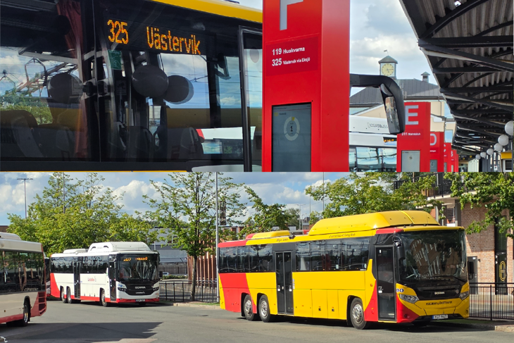 Bild på bussar både från JLT och Kalmar länstrafik på Nässjö station. 