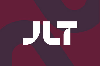 JLT:s nya logotyp på en bakgrund i den nya visuella identitetens färger.